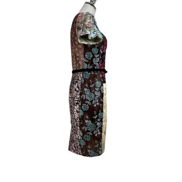 Anthropologie Beguile by Byron Lars Brocade Floral Dress Black Lace Sheath Mini
